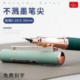 罗氏中小学生用金属钢笔三年级写作业练字超细0.28mm瘦金体美工弯尖小翘头防溅墨设计可换墨囊刚笔 莫兰迪绿色（+笔尖1个+墨囊5个） 极细0.28mm（写作业 财务）
