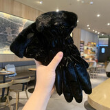 目丸骑行手套女士冬季保暖韩版可爱触屏电动车户外防寒防水加绒棉手套 黑色【加绒防水】