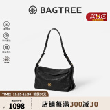 BAGTREE包包树奶盒包 牛皮单肩斜挎2024新款轻奢枕头Hobo女士包生日礼物 檀黑色-中号 bag tree包包树轻奢女包