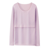 佑孕产后哺乳秋衣产妇喂奶衣美体修身保暖内衣长袖睡衣秋冬打底喂奶衣 上衣（21229款）-藕紫色 L码(适合90-125斤）