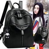 沐霓双肩包女2026新款潮百搭韩版时尚软皮质女士小背包旅行情人节书包 双肩包+黑色小熊挂件27*11.5*31