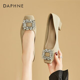 达芙妮单鞋女气质方头粗跟水钻高跟鞋通勤女鞋子4023101037 杏色 36