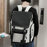 沫茵 书包男中学生潮流大容量个性潮牌初中生高中生书包男大学生双肩包ins韩版校园休闲百搭男生背包翻盖 灰色