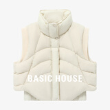 Basic House/百家好黑色立领羽绒马甲冬季保暖无袖白鸭绒短款外套 白色 M