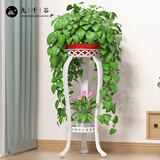 九千谷双层花架子铁艺欧式绿萝吊兰花架室内阳台花盆置物架80cm白色4917