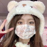 途尊可爱腮红小熊帽子小熊球球帽加厚保暖防风针织毛绒帽女可爱套头帽 腮红熊帽子 均码