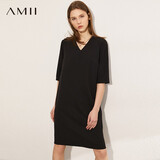 AMII女装2026极简时尚通勤chic感V领H型连衣裙夏季新款宽松中 黑色 2XL 175/96A