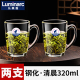 乐美雅（Luminarc）法国乐美雅耐热钢化玻璃杯子家用茶杯带把水杯大容量泡茶杯加厚绿 平光款320ml【两支】