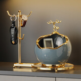 兆族创意大容量网红入户玄关钥匙收纳摆件进门口现代轻奢杂物盒子北欧 鹿球收纳[大容量]-灰色+金色收