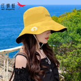 红蜻蜓（RED DRAGONFLY）防晒帽子女户外透气遮阳帽夏季韩版潮百搭大檐帽双面渔夫帽 黄色