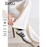 百图betu女装秋季新款休闲裤高腰灯芯绒直筒裤显瘦裤子女2409T81 米白 M