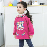 优贝祥女宝宝反穿衣灯芯绒秋冬幼儿园大码罩衣婴儿吃饭衣防水有加长款 玫红方格熊 100码【身高90左右】