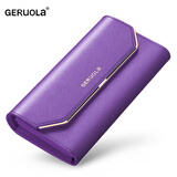 歌若拉2025新款钱包女士长款真皮大容量钱夹手拿包女式真牛皮手机包皮夹 魅力紫-升级款-防盗刷版