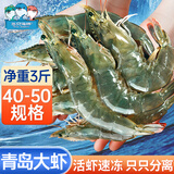 三只海豚国产青岛大虾 白虾40/50规格 净重3斤 活虾速冻生鲜虾类 海鲜盒装