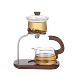 崇雅茶方圆胡桃木零触泡茶神器办公家用磁吸自动冲茶器懒人泡茶壶茶具 透明款