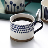 全适网红手彩陶瓷杯马克杯创意陶瓷杯子早餐蓝彩牛奶咖啡杯雨点450ml