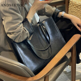 ANDSEEYOU真皮大包包托特包大容量2025新款牛皮女士上班商务休闲单肩包女包 黑色