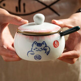 和风四季釉下彩调味罐复古盐罐油罐厨房调料罐调料盒陶瓷辣椒罐猪油罐炖盅 招财猫粉色小号调味罐+祖母勺