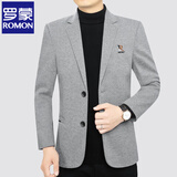 罗蒙高端休闲西服男士秋冬季保暖商务加厚英伦风西装外套爸爸装宽松 2018浅灰色 常规 XL 180 135-150斤