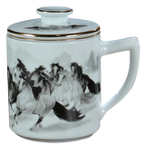 盛天下景德镇白瓷茶杯陶瓷过滤茶水分离泡茶杯手绘描金办公杯家用带盖水杯 白瓷过滤杯-马到成功（礼盒装）