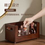 千森花语 木制桌面收纳盒CD架可叠加多层置物架玄关客厅电视柜卧室桌面杂物护肤品整理盒厨房收纳盒 胡桃色单个