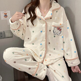 另约睡衣女款开衫法兰绒秋冬季2026波点小猫加绒加厚冬天珊瑚绒家居服 8626 彩点猫 M