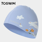TOSWIM拓胜泳帽 女 硅胶游泳帽大号长发防水 成人儿童通用 白兔与花