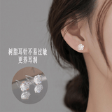蔓笙玫瑰花树脂耳钉女透明养耳洞不易过敏花朵耳针小巧精致防闭塞耳饰 一对【精美礼盒】