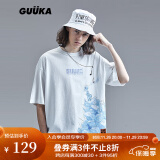 古由卡（GUUKA）×SANK联名潮牌短袖T恤男夏新款 青少年卡通印花宽松五分袖易穿搭 白色 S