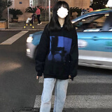 娇茹妮 高街连帽卫衣女装春秋薄款ins韩版外套宽松韩版ins潮学生慵懒风薄款上衣外套连帽衫 黑色（普通薄款） L