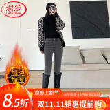 浪莎（LangSha）加绒牛仔裤女2023冬季外穿高腰弹力小脚显瘦铅笔裤女士加绒牛仔裤