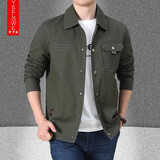耶罗威 夹克男外套春秋冬新款宽松休闲商务男装中青年时尚衣服男工装男 军绿色3218 L 【170cm左右】
