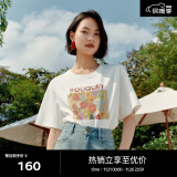 伊芙丽（eifini）伊芙丽春日手绘花朵插画印花设计字母T恤女2024春夏新款短袖上衣 本白色 S 90-105斤