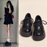 桂岐小皮鞋女秋冬季厚底增高百搭单鞋英伦风学院jk鞋复古软皮乐福鞋 哑光黑色-38