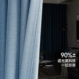 金蝉现代简约日式成品窗帘布客厅卧室全遮光窗帘打孔式星蓝色 130*180
