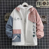 琛倪 青少年外套男秋冬季连帽新款夹克韩版潮流宽松春秋褂子ins港风 LS02粉色常规 2XL
