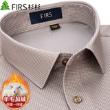 杉杉【羊毛一体绒】保暖衬衫男休闲商务加绒加厚衬衣 棕色千鸟格 41
