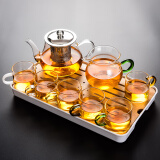 瓷牌茗茶具（cipaiming teaset） 透明玻璃茶具整套套装家用功夫茶壶茶杯会客泡茶器 透明八骏6彩杯+绿柄公杯+小长方