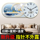 泽禧挂钟客厅家用2025新款万年历带玻璃罩装饰画免打孔日历时钟挂墙表 N07招财福禄 （日历+带罩子） 14英寸83*35cm