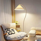 木丁丁奶油风落地灯客厅百褶灯罩书房复古客厅卧室立式灯网红氛围地灯 脚踏按钮开关 4w暖光灯泡