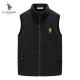 U.S. POLO ASSN.马甲男抓绒摇粒绒春秋立领无袖背心男装外套黑色M