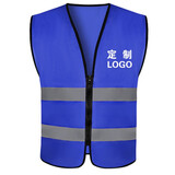 反光马甲道路施工建筑工地环卫反光背心交通警示马夹透气反光衣 二道拉链款 蓝色 均码