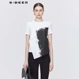 S.DEER圣迪奥夏季不规则拼接印花短袖T恤S20280133 白色/90 S/160