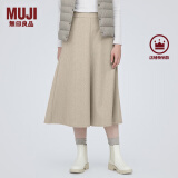 无印良品（MUJI）女式 弹力起毛 宽摆裙 休闲中长款A字半身裙子女款秋季 BE1P4C3A 浅米色 L(165/70A)