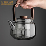 左茗右器玻璃煮茶壶大容量蒸煮两用提梁壶家用烧水泡茶壶冲茶器电陶炉专用 【蒸煮双内胆】一品壶850ml