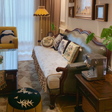 一具一家美式沙发三人位实木加布艺真皮头层牛皮123复古简美乡村客厅家具 博主同款真皮+雪尼尔布艺坐垫 三人位