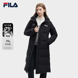 FILA 斐护科技|斐乐女装长款羽绒服冬季休闲简约连帽保暖羽绒外套 正黑色-BK 170/88A/L