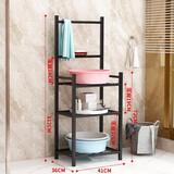 晏新老式洗脸盆架落地式农村洗脸架子带镜子家用简易多层置物架卫生间 升级款三层置物【网】-黑色