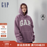 Gap男女装秋冬LOGO仿羊羔绒落肩袖卫衣美式休闲保暖连帽衫807084 紫色 175/92A(S)