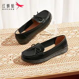 红蜻蜓女鞋新款妈妈鞋浅口透气豆豆鞋舒适软底一脚蹬女单鞋WTB32491 黑色 40